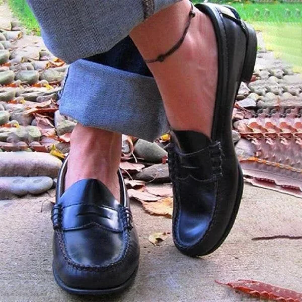 Mocassins pour femmes en cuir à talon bas, chaussures à enfiler rétro, confortables, vintage, décontractées, élégantes et quotidiennes | Sansoti