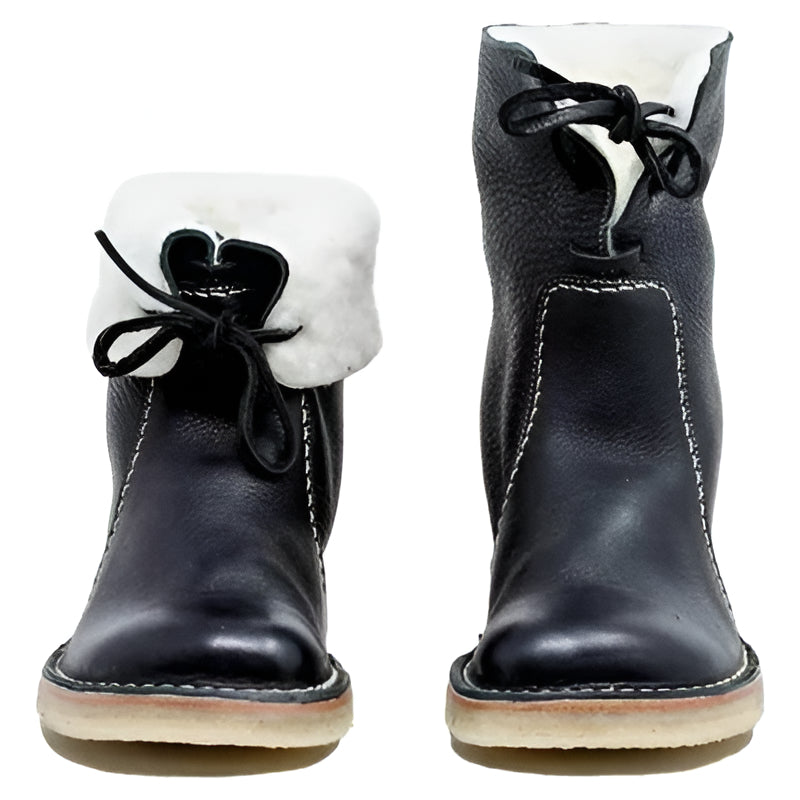 Lederstiefel mit Wollfutter, wasserabweisend, Damen-Winterstiefel, verstellbarer Schaft, umklappbar, warm und bequem | Sansoti