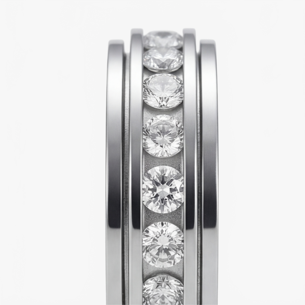 Draaibare Spinner Ring met Zirkonia Steentjes – Titanium Staal – Rustgevend Fidget Sieraad voor Vrouwen en Mannen | Sansoti