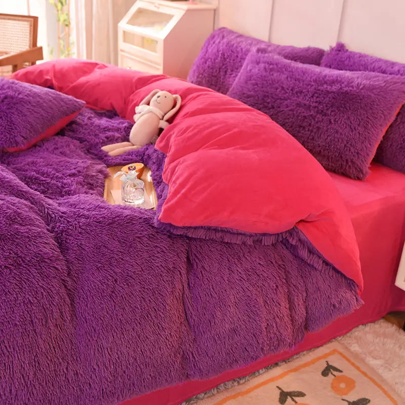 Fluffy Fleece Bedding Set – Teddy 3-piece or 4-piece – Duvet Cover Sheet Pillowcases Single | Sansoti