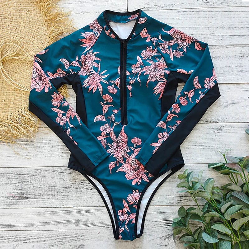 Langmouwig Badpak met Rits Dames Zwemkleding UV-Bescherming Sneldrogend Zwemmen Surfen Duiken Watersport | Sansoti