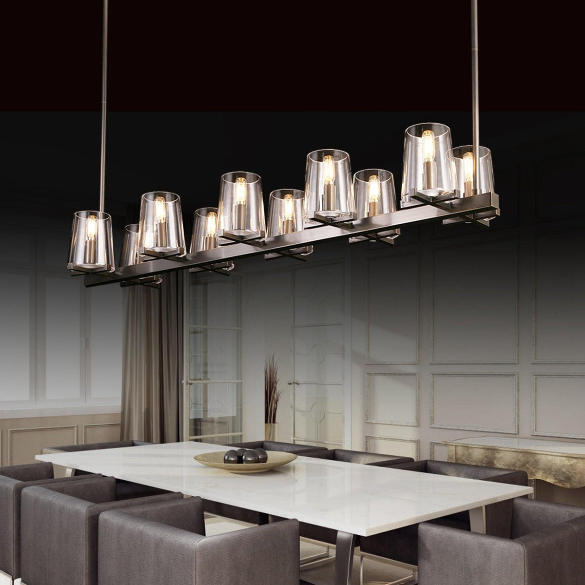 Lineaire Kristallen Kroonluchter 10-12 Lichtpunten Messing Scandinavisch Design Eetkamer Woonkamer Hangverlichting | Sansoti