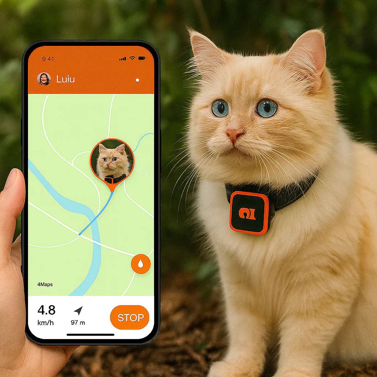 GPS-Tracker für Katzen und Hunde - Ortungsgerät mit Gesundheitsüberwachung und Aktivitätsmessung - inklusive Halsband | Sansoti