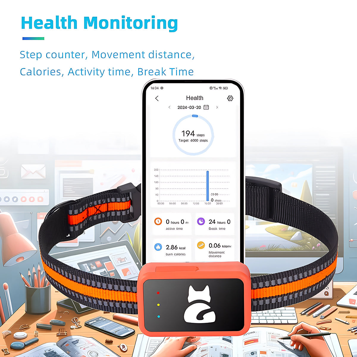 GPS Tracker for Cats and Small Dogs with Real-Time Location Tracking, Health Monitoring and Activity Tracking | Sansoti