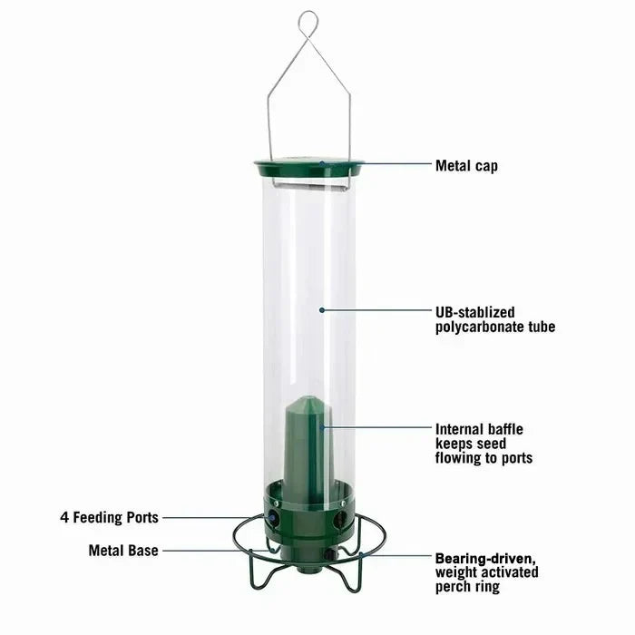 Bird Feeder Station with Rotating Perch and Four Feeding Ports for Wild Birds, Garden Birds, and Outdoor Birds | Sansoti