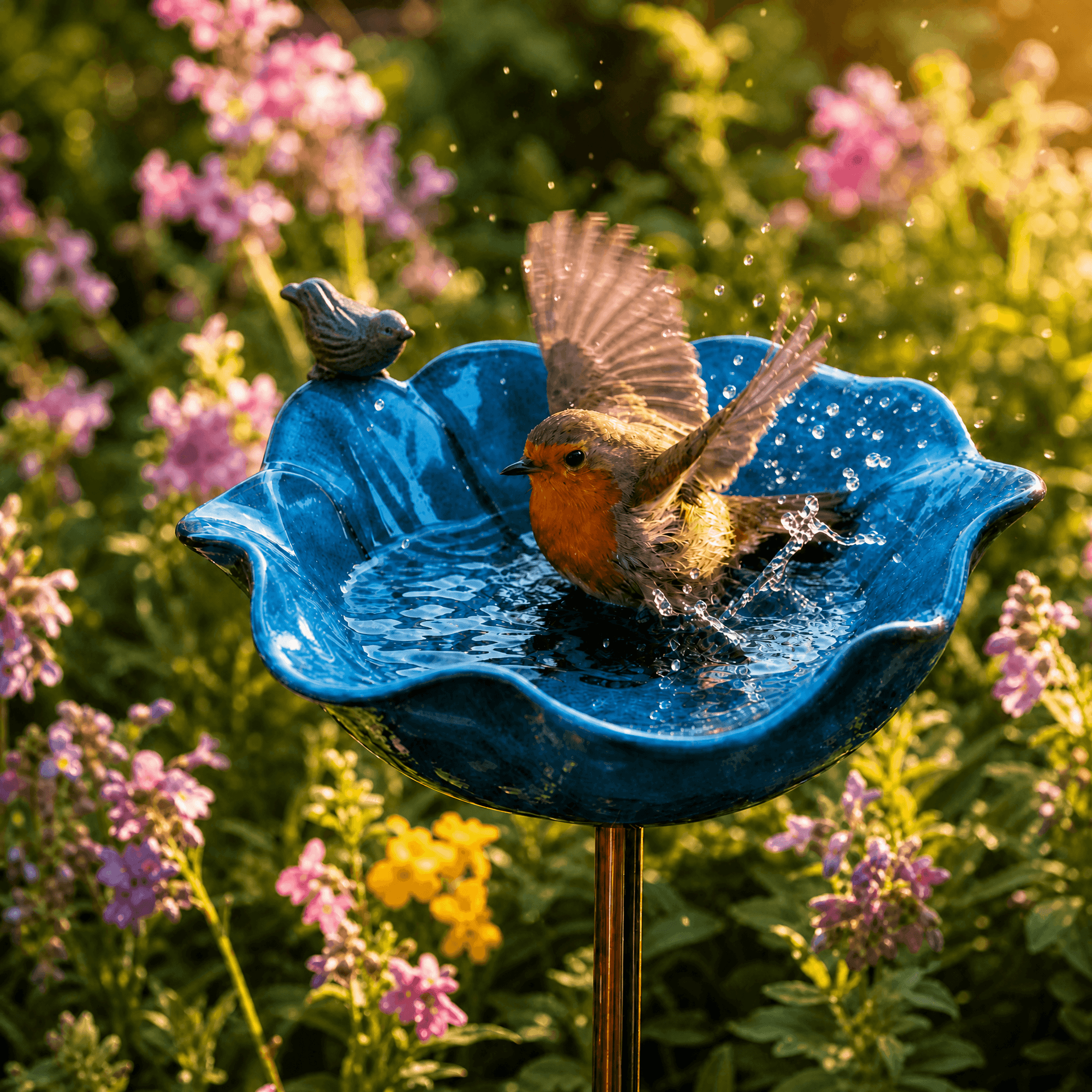 Metalen Klaproos Vogelbad Tuinsteker — Handgevormd Watersieraad voor Vogels, Bijen & Vlinders | Sansoti