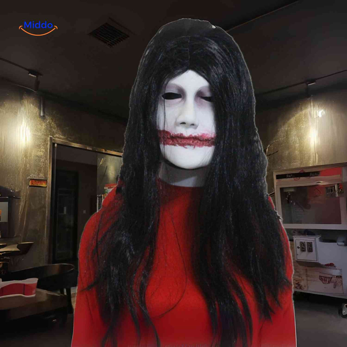 Masque d’horreur avec cheveux synthétiques en latex, masque effrayant pour Halloween, cosplay, fête, carnaval et soirée costumée | Sansoti