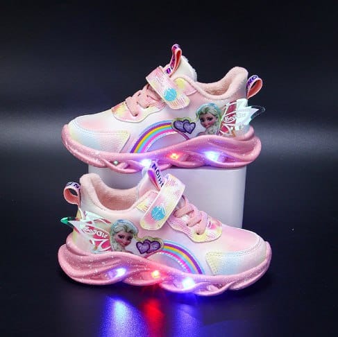 LED kinderschoenen glitter regenboog roze klittenband spelen wandelen lichtgevende sneakers meisjes | Sansoti