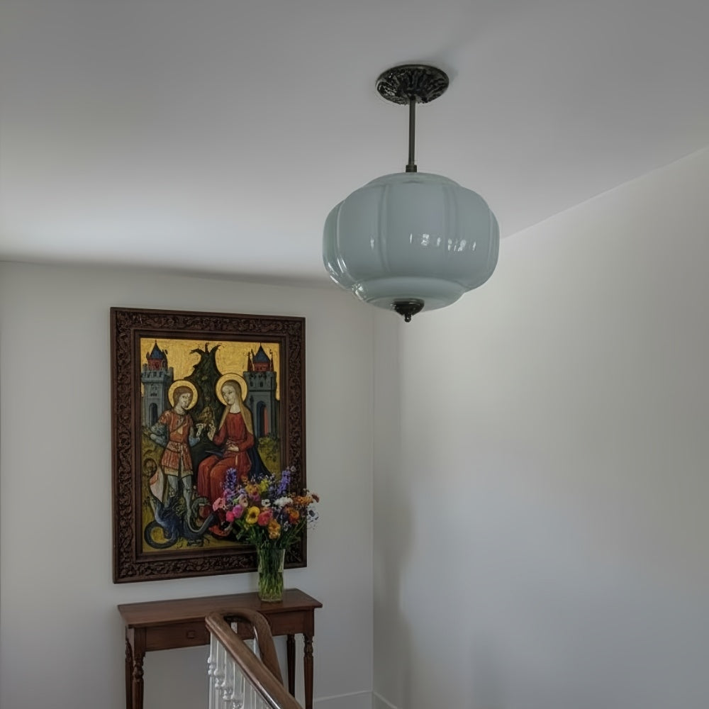 Vintage Melkglas Plafondlamp Geschulpt Rand Wit Roze Groen Blauw Helder Mat Glas Semi-Flush Hanglamp Messing Zwart Finish | Sansoti