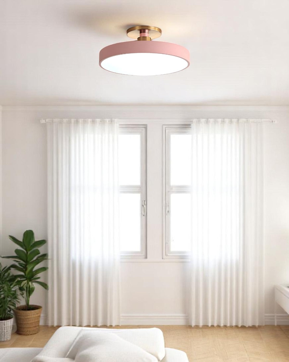 Moderne runde Deckenleuchte mit Gold-Detail und Acryl-Diffusor – minimalistische Semi Flush Design-Beleuchtung für Wohnzimmer und Schlafzimmer | Restfield