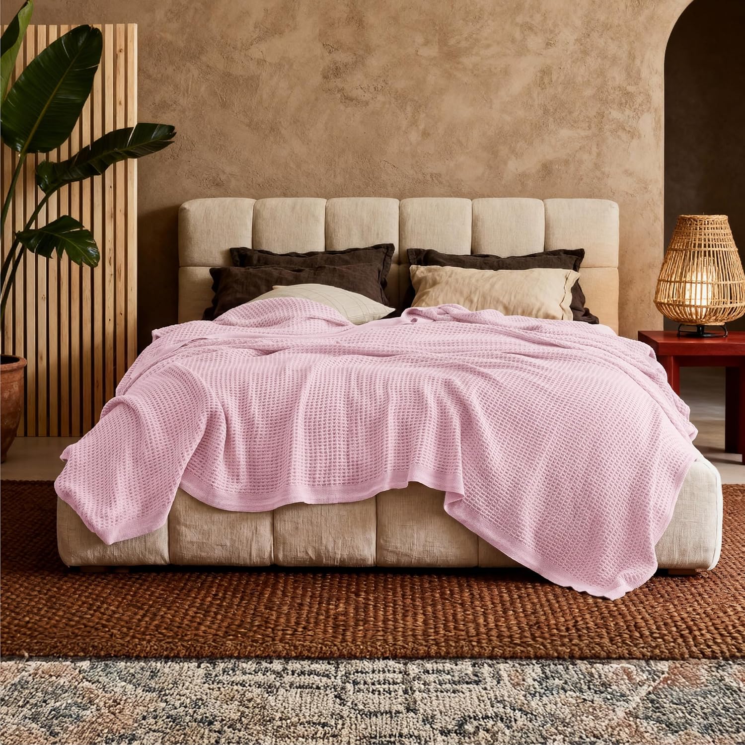 Lichtgewicht Katoenen Wafelplaid Tweepersoonsbed Zacht Ademend Deken Scandinavisch Design 90x90 cm Woonkamer | Sansoti