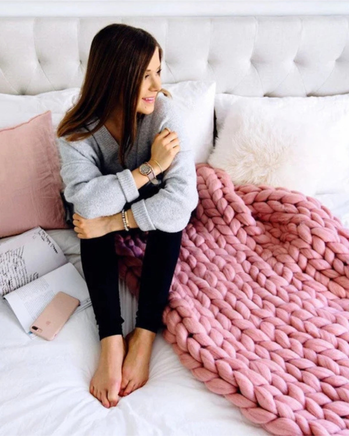 Handgebreid Chunky Plaid – Dik Gebreide Deken in Zachte Chenille voor Bank en Bed | Sansoti