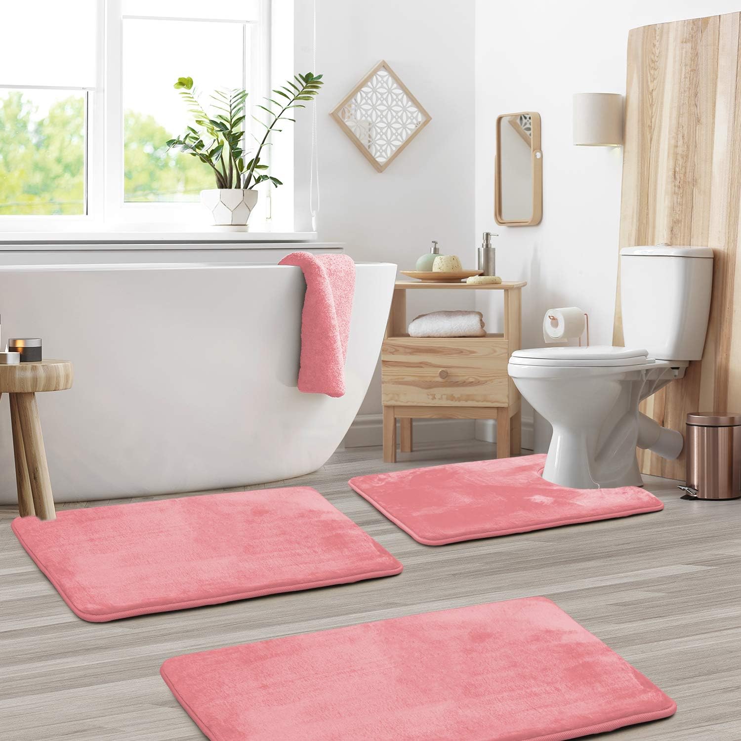 Badmat Set 3 Stuks Memory Foam Fluweel Grijs Antislip Badkamer Douche Toilet Matten Absorberend Zacht Wasbaar | Sansoti