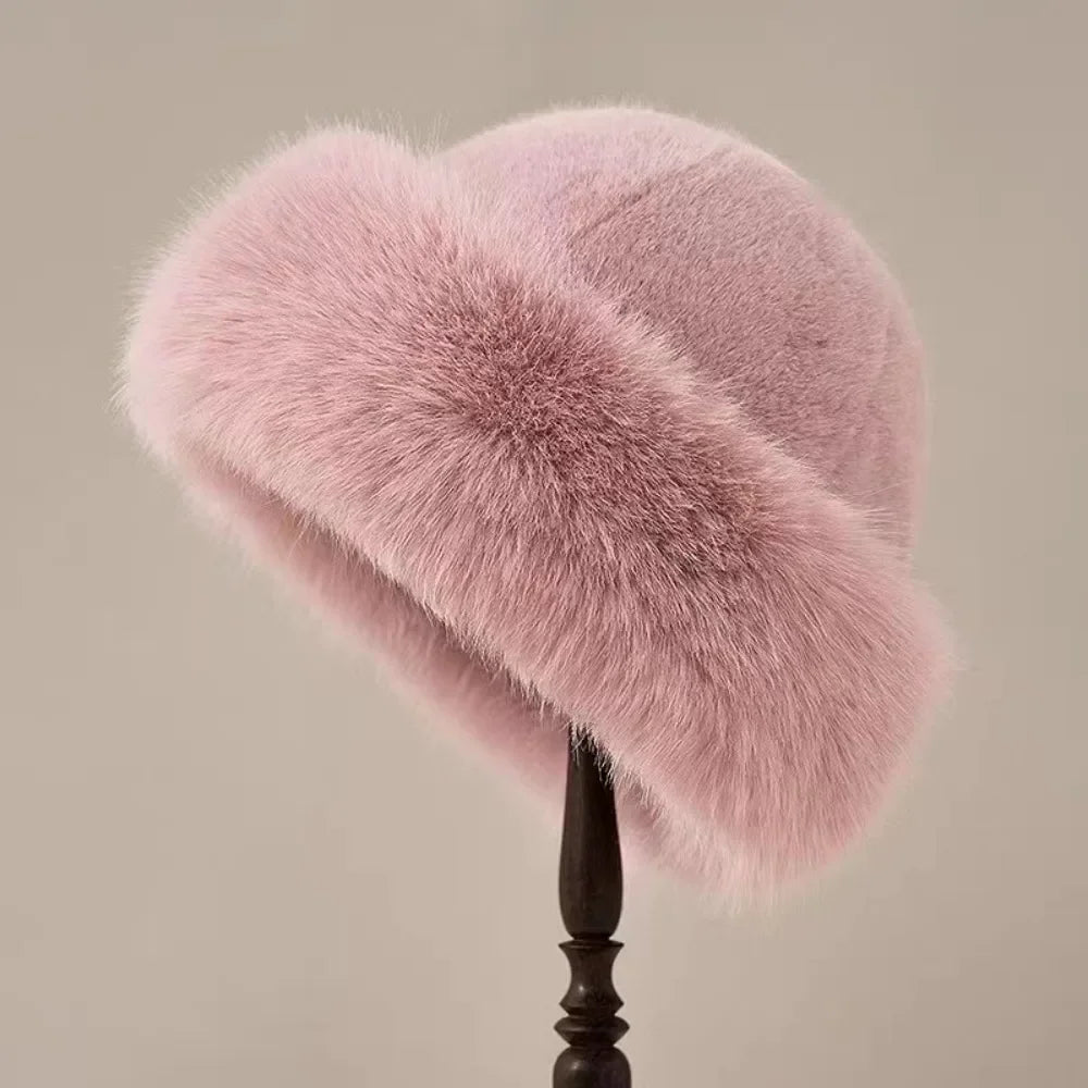 Plush Bucket Hat Winter Hat Soft Faux Fur Hat Cozy Winter Accessory Women's Warm Hat Fleece Lined | Sansoti