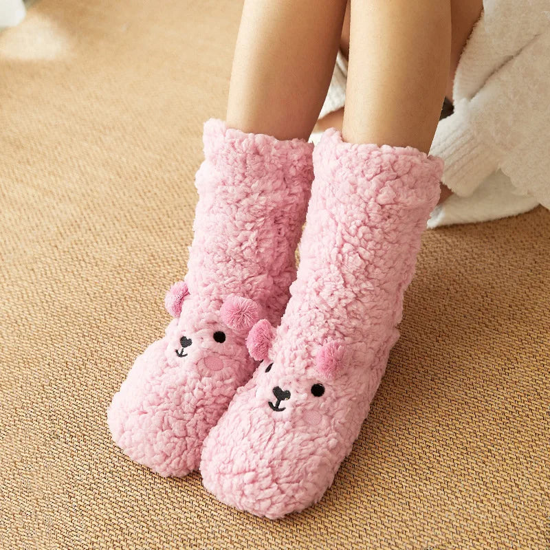 Chaussettes polaires à motif ours antidérapant pour une chaleur et un confort optimaux à la maison, femmes et hommes, chaussettes d'intérieur d'hiver | Sansoti