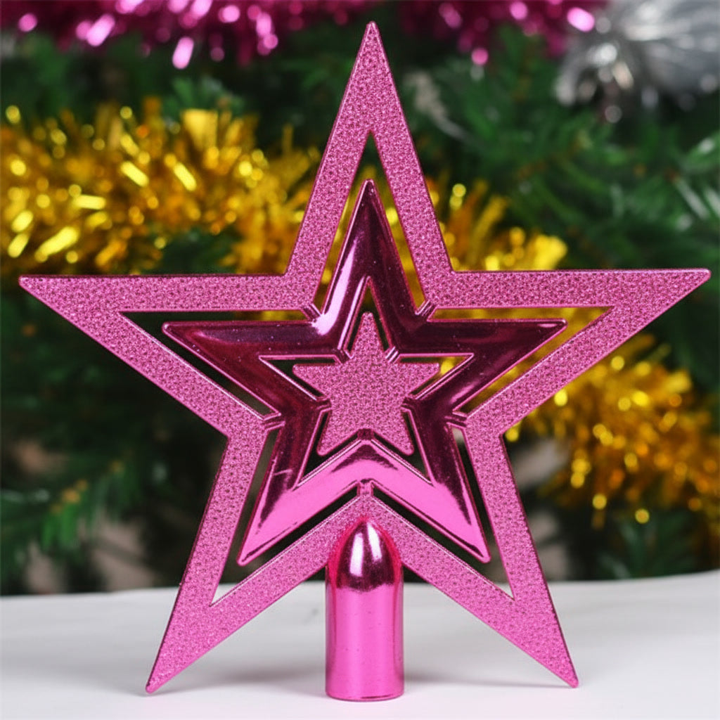 Decoratieve Kerstboomtopper Ster – Goud Zilver Rood – Vintage Glitter Piek voor Feestelijke Eindejaarsdecoratie zonder Elektriciteit | Sansoti