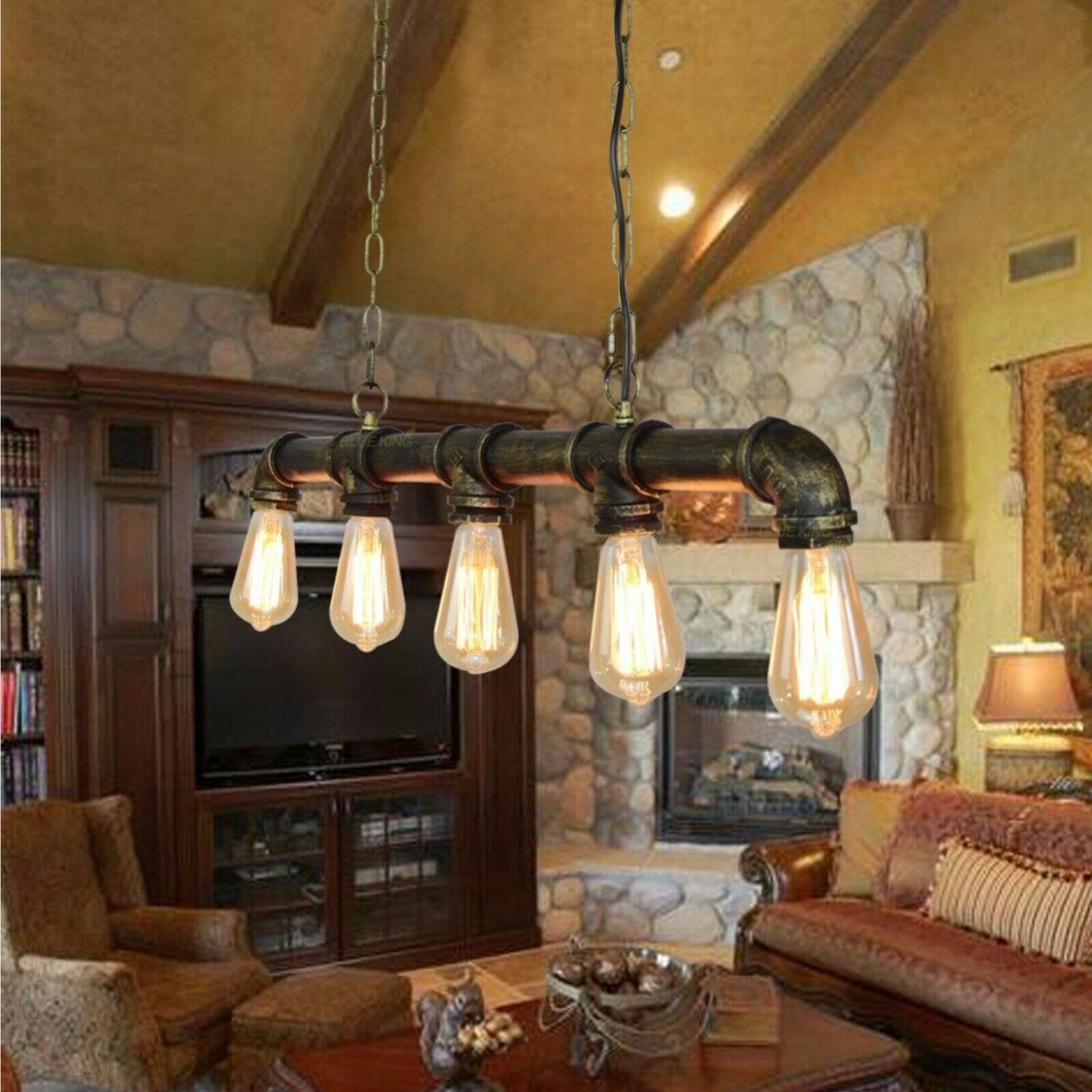 Suspension industrielle steampunk tuyau cuivre fer 110cm vintage plafonnier rétro