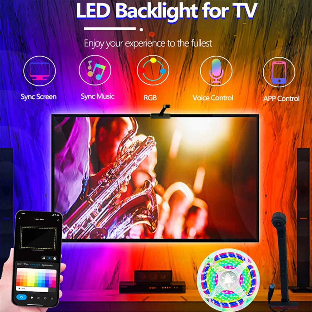 RGB LED Strip voor TV 55-75 inch met Smart Camerasync Muziekmodus App-bediening USB-aansluiting Sfeerverlichting | Sansoti