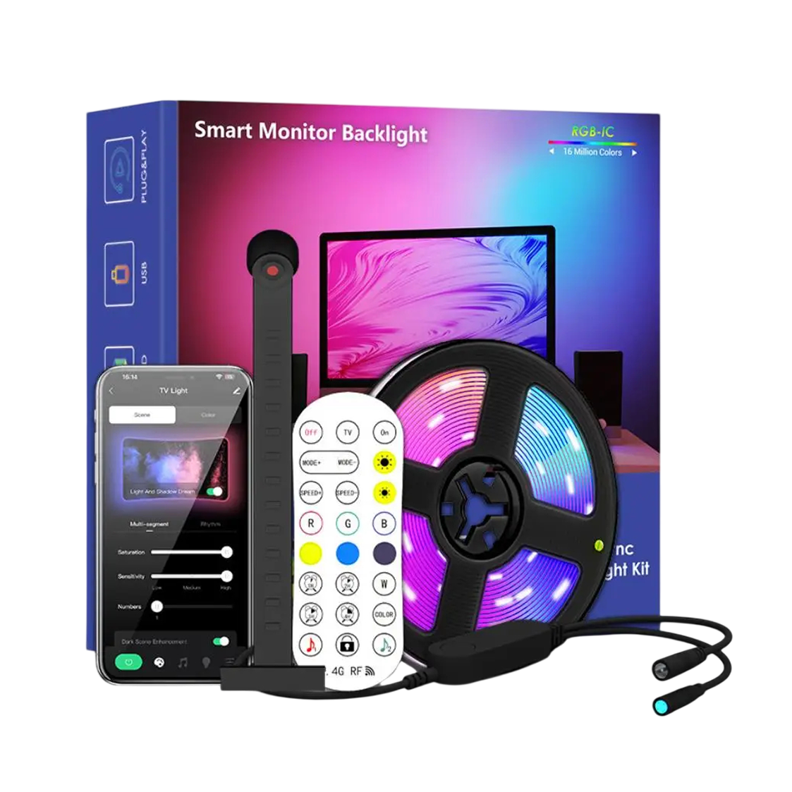RGB LED Strip voor TV 55-75 inch met Smart Camerasync Muziekmodus App-bediening USB-aansluiting Sfeerverlichting | Sansoti