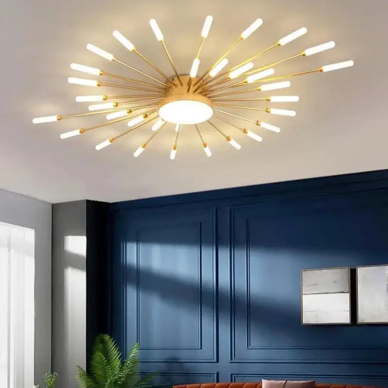 Plafondlamp Zon Design LED Aluminium Goud Zwart 128cm Modern | Sansoti