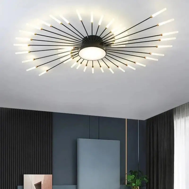 Plafondlamp Zon Design LED Aluminium Goud Zwart 128cm Modern | Sansoti