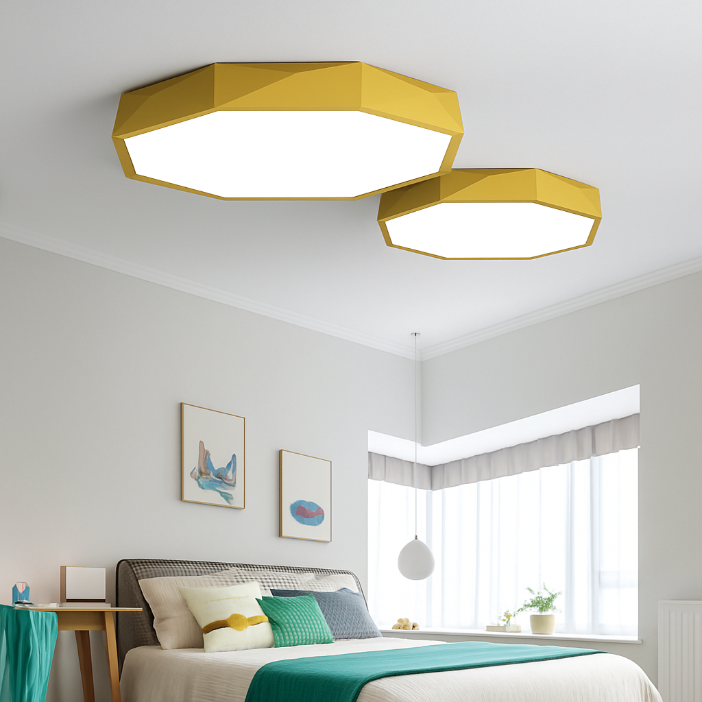 Plafonnier LED géométrique acrylique rose 30-60cm Chambre Chambre d'enfant Plafonnier octogonal Macaron Blanc Noir Vert Jaune Salon | Restfield