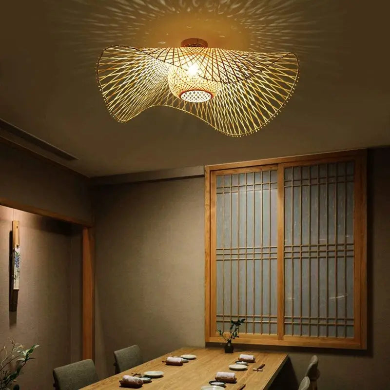 Plafondlamp Rotan Vintage Bamboe Beige 45cm E27 Warm Licht | Sansoti