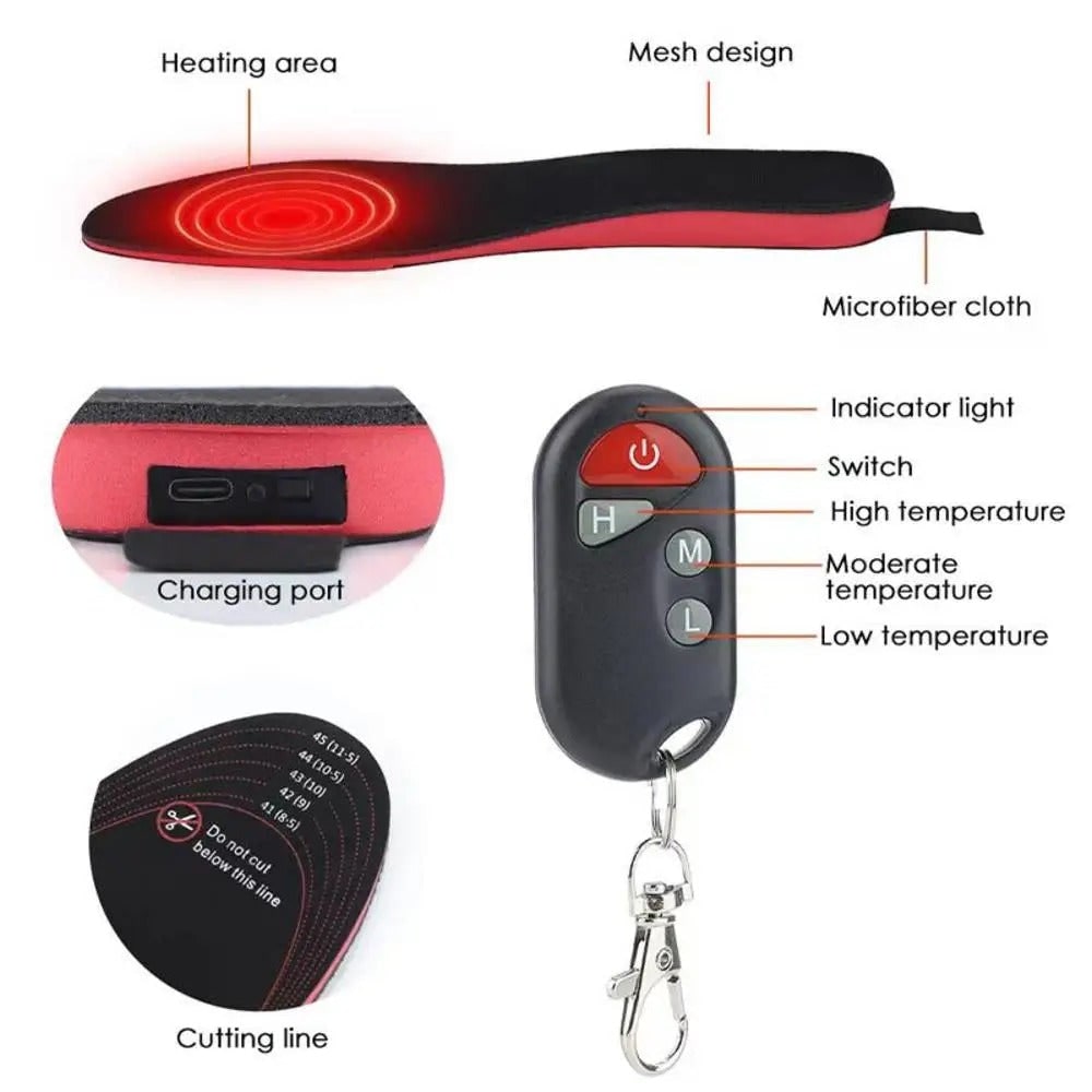 Heated Insoles with Remote Control Rechargeable Arch Support Comfortable Winter Footwear | Sansoti