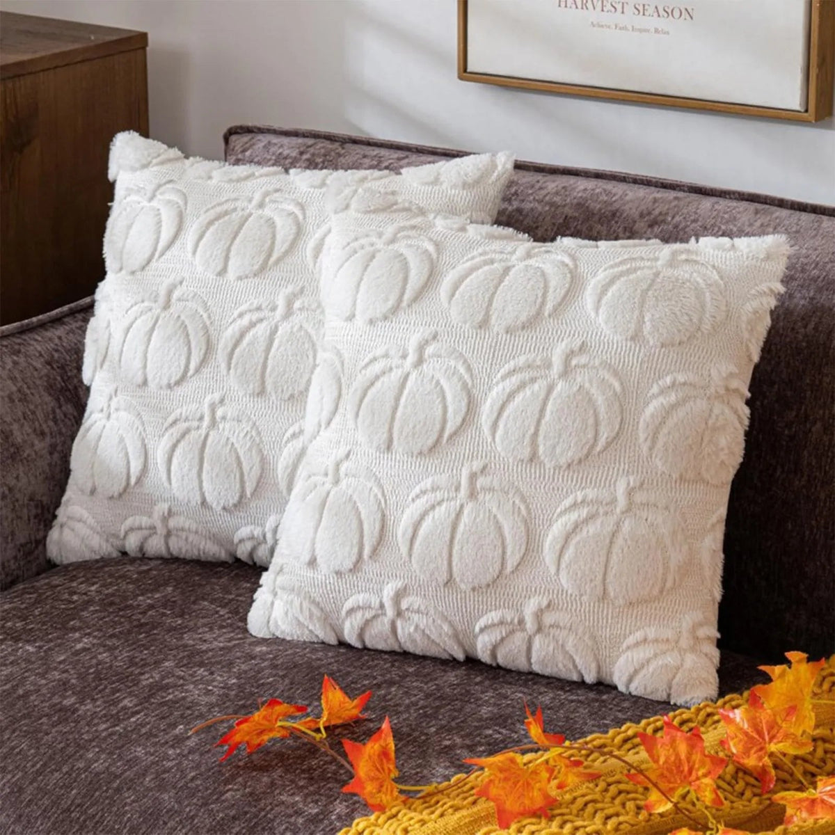 Housse de coussin citrouille d’Halloween en peluche 45x45 cm, coussin décoratif, décoration festive automnale et saisonnière pour la maison | Sansoti