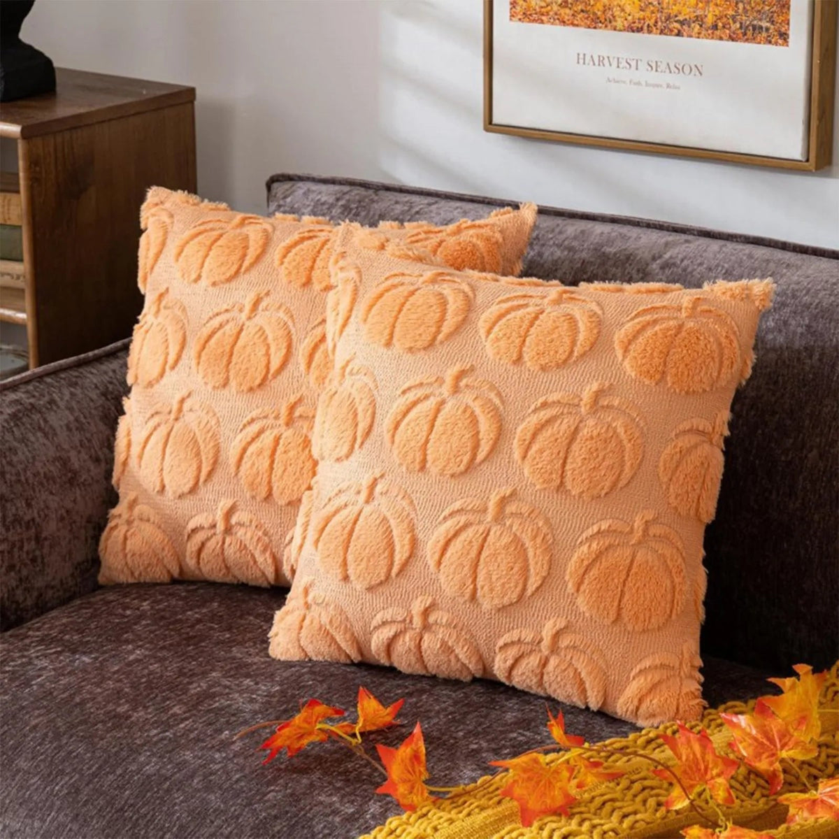 Housse de coussin citrouille d’Halloween en peluche 45x45 cm, coussin décoratif, décoration festive automnale et saisonnière pour la maison | Sansoti