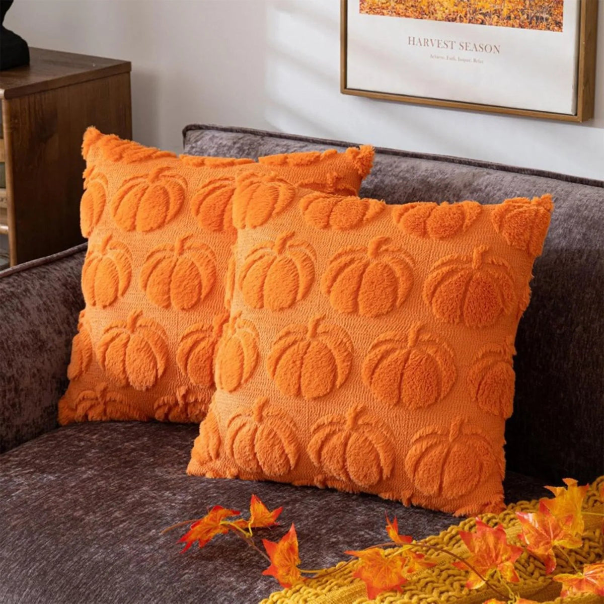 Housse de coussin citrouille d’Halloween en peluche 45x45 cm, coussin décoratif, décoration festive automnale et saisonnière pour la maison | Sansoti
