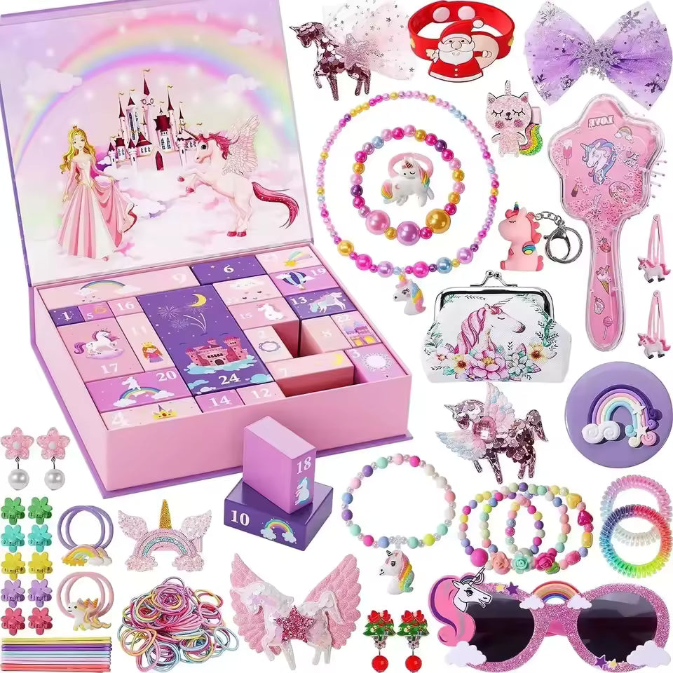 Adventskalender Pony met 24 Accessoires Haaraccessoires Sieraden Speelgoed voor Meisjes 3-9 Jaar Kerstcadeau | Sansoti