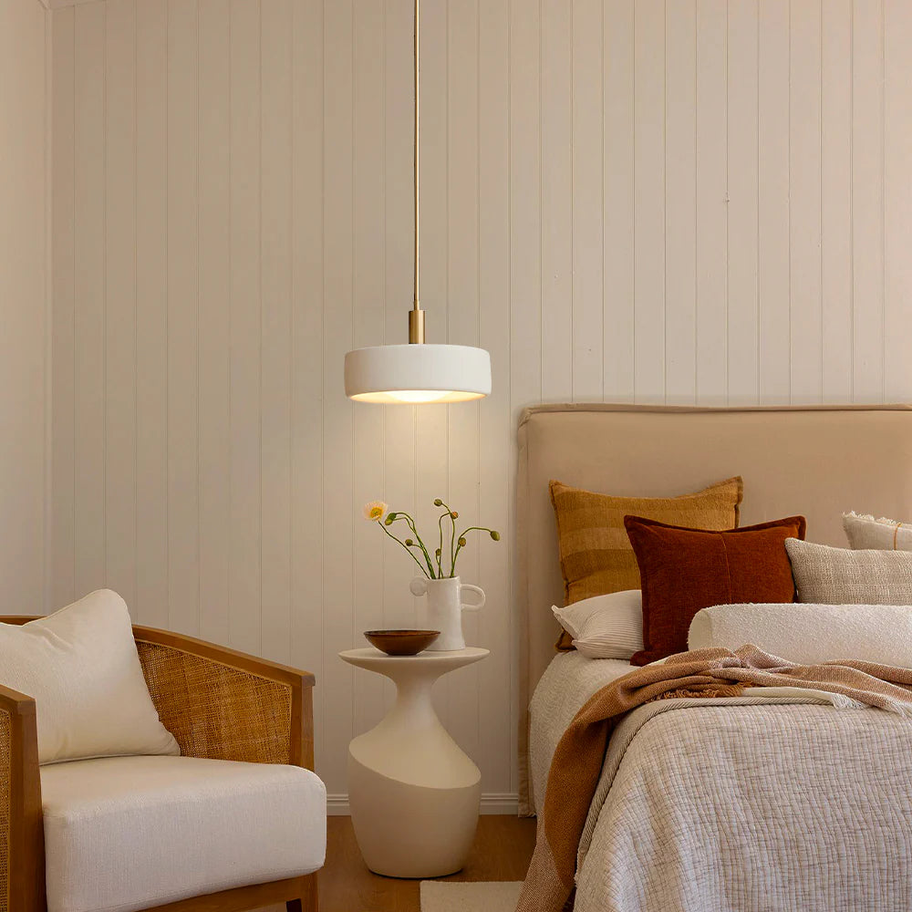 Moderne Witte Porseleinen Hanglamp met Metalen Accent | Scandinavisch Design 14" | Sansoti