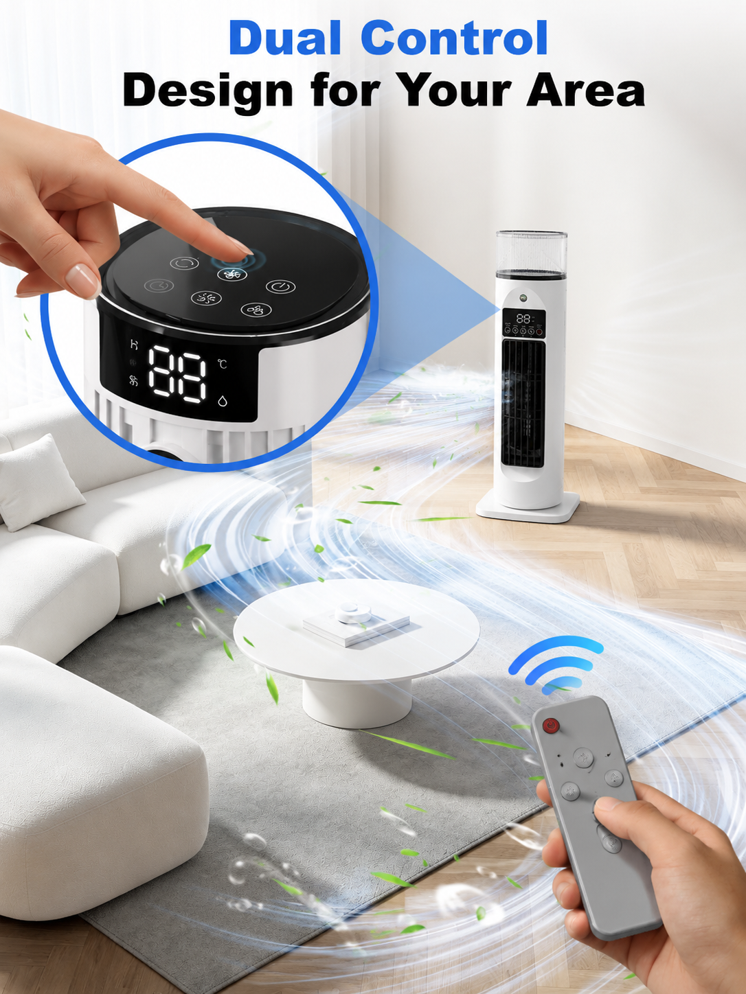 Mobiele 4-in-1 Kamerkoeler met Afstandsbediening Timer en Wielen voor Slaapkamer Kantoor Woonkamer Verkoeling | Sansoti