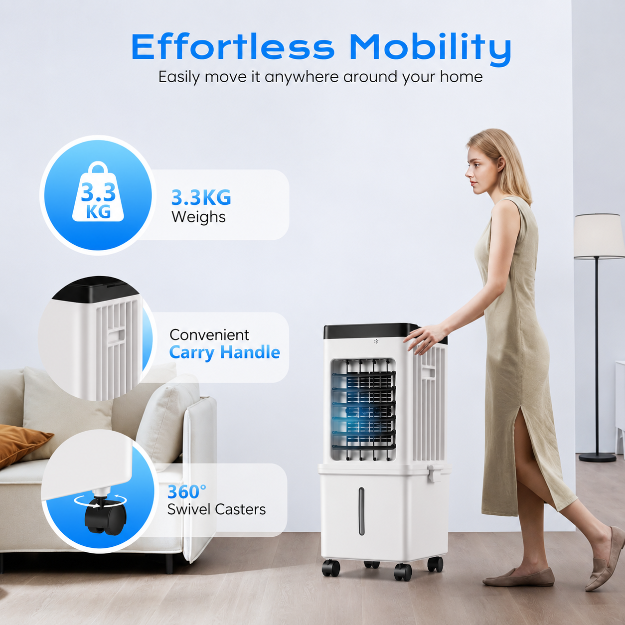 Mobiele Verdampingskoeler 12L Watertank Afstandsbediening Timer Verrijdbaar Energiezuinig Ruimtekoeling Woonkamer | Sansoti