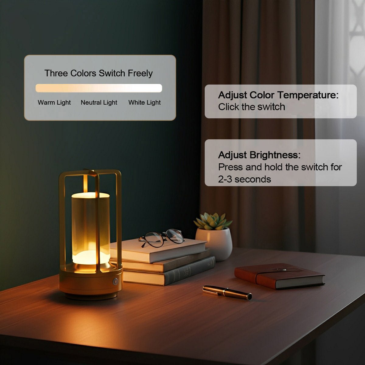Draadloze Tafellamp Met Usb Oplaadbare Batterij Touch Dimming Led Lantaarn Modern Design Voor Slaapkamer En Woonkamer | Sansoti