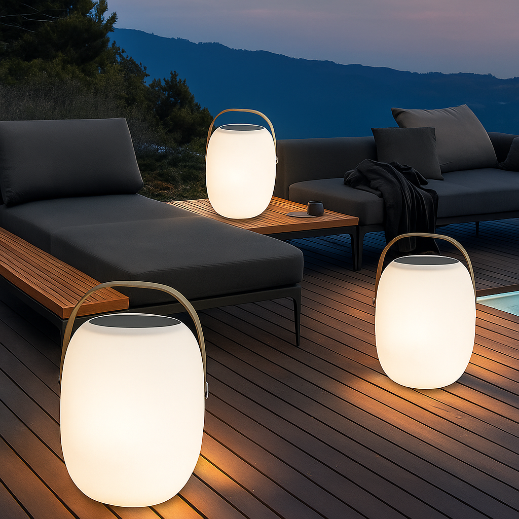 Bezprzewodowe lampy solarne do ogrodu i na taras, LED, nastrojowe oświetlenie, ładowalne, trwałe, lampa zewnętrzna na balkon, energia słoneczna | Sansoti
