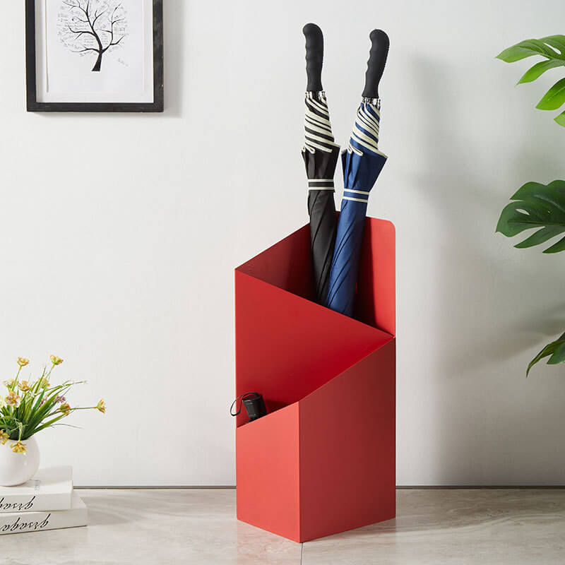 Parapluhouder metaal 50x20x20 cm rood hal entree paraplu standaard modern Scandinavisch design paraplubak binnen kantoor | Sansoti
