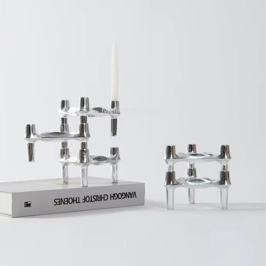Kerzenhalter-Set, 3-teilig, Molekül-Design, Edelstahl, modernes skulpturales Tischornament, Wohnzimmerdekoration | Sansoti