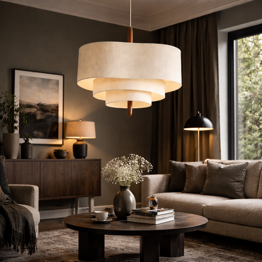 Stoff-Hängelampe für Wohnzimmer & Esszimmer | Design-Deckenleuchte im Japandi-Stil