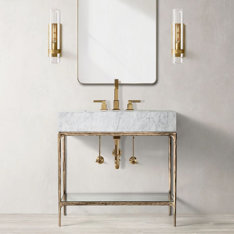 Applique en verre et laiton avec abat-jour cylindrique Lumière blanc chaud Salon Chambre Entrée Éclairage Design luxueux | Sansoti