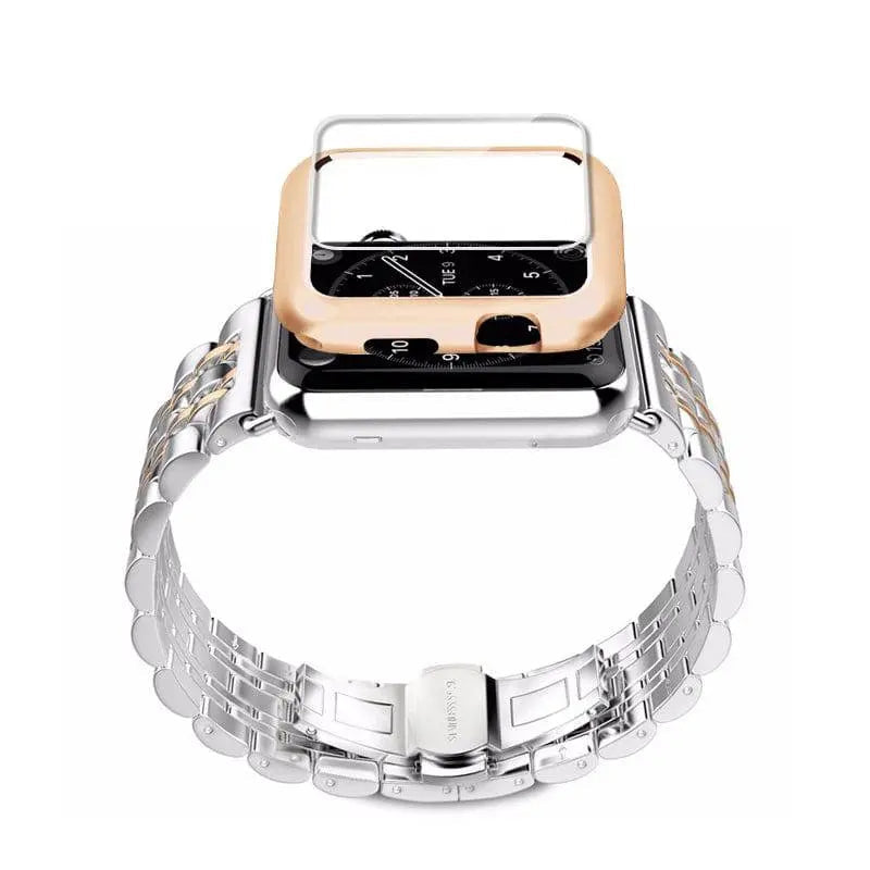 Bracelet pour smartwatch avec coque Acier inoxydable 44mm 42mm 40mm 38mm Protection d’écran Bracelet Accessoire | Sansoti