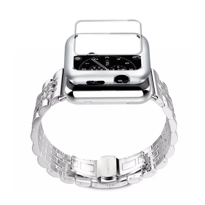 Bracelet pour smartwatch avec coque Acier inoxydable 44mm 42mm 40mm 38mm Protection d’écran Bracelet Accessoire | Sansoti