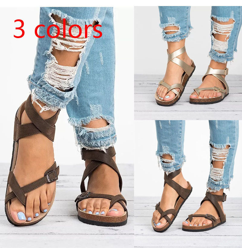 Platte Leren Sandalen Dames Zomerschoenen Comfortabel Teenslippers Casual Slippers | Sansoti