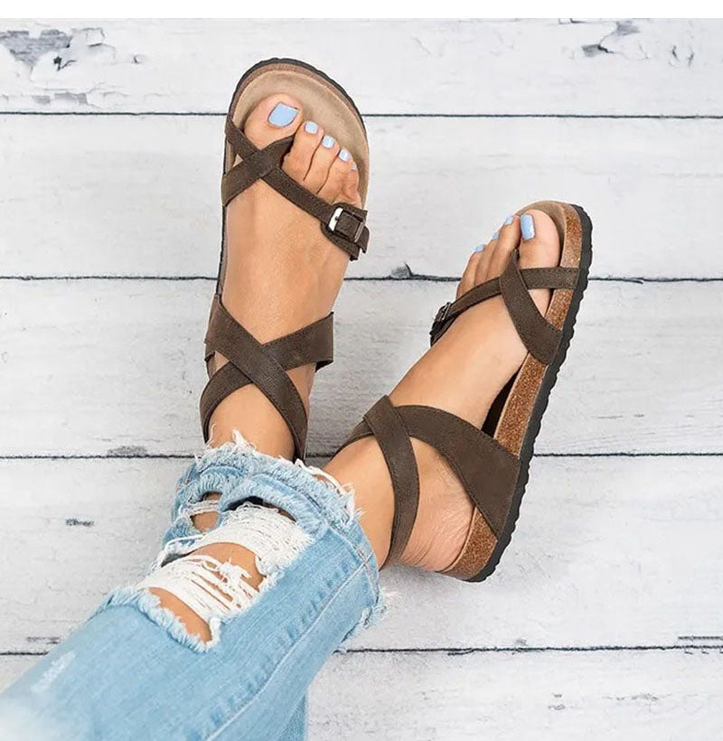 Platte Leren Sandalen Dames Zomerschoenen Comfortabel Teenslippers Casual Slippers | Sansoti