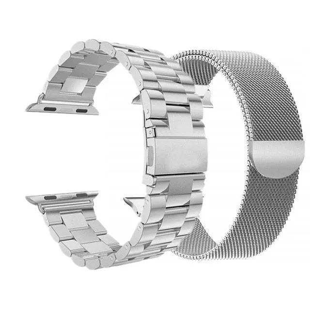 Metal Watch Bands for Smartwatch 42-49mm Stainless Steel Mesh & Link Set of 2 Adjustable | Sansoti