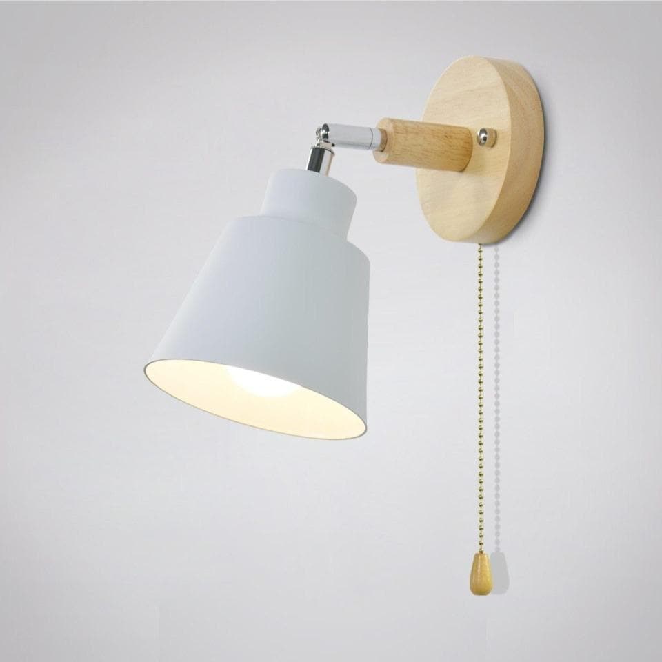 Verstellbare Wandleuchte mit Zugschalter Holzbasis Leselicht Schlafzimmer Nachttisch Schwenkbar 180° | Sansoti