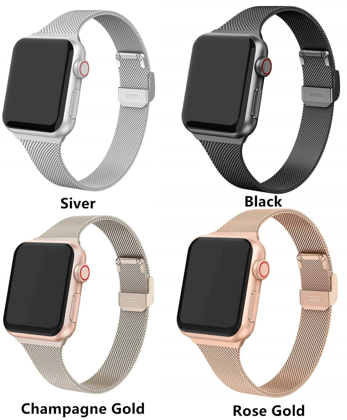 Bracelet de smartwatch en maille d’acier inoxydable 42mm 44mm 46mm 49mm avec fermeture magnétique, réglable | Sansoti