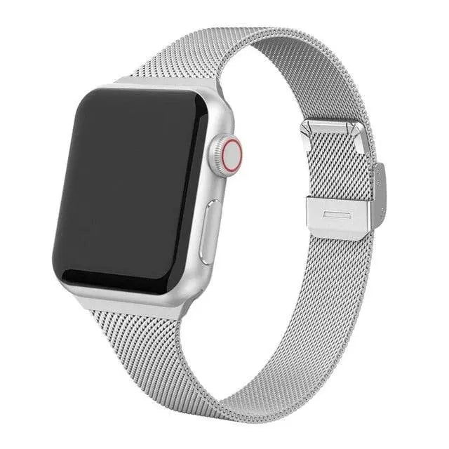 Bracelet de smartwatch en maille d’acier inoxydable 42mm 44mm 46mm 49mm avec fermeture magnétique, réglable | Sansoti
