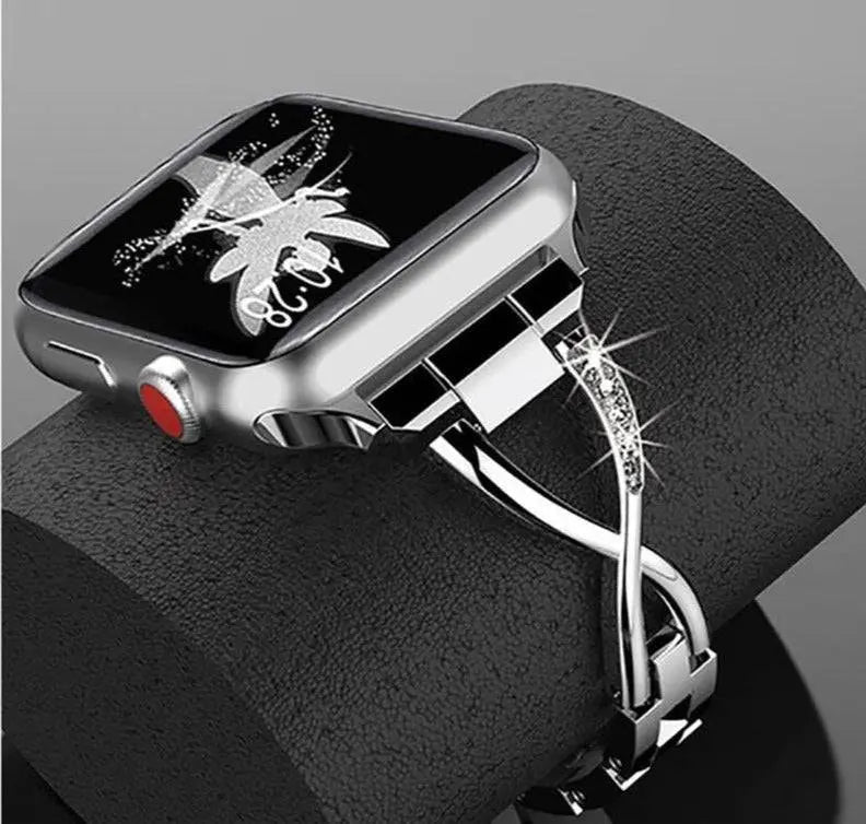 Elegant Stainless Steel Watch Band with Protective Case for Smartwatch 38mm 40mm 42mm 44mm Stylish Jewelry Accessory | Sansoti